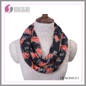 Elegant Rose Printing Ladies Flannel Infinity Scarf (SNF213)